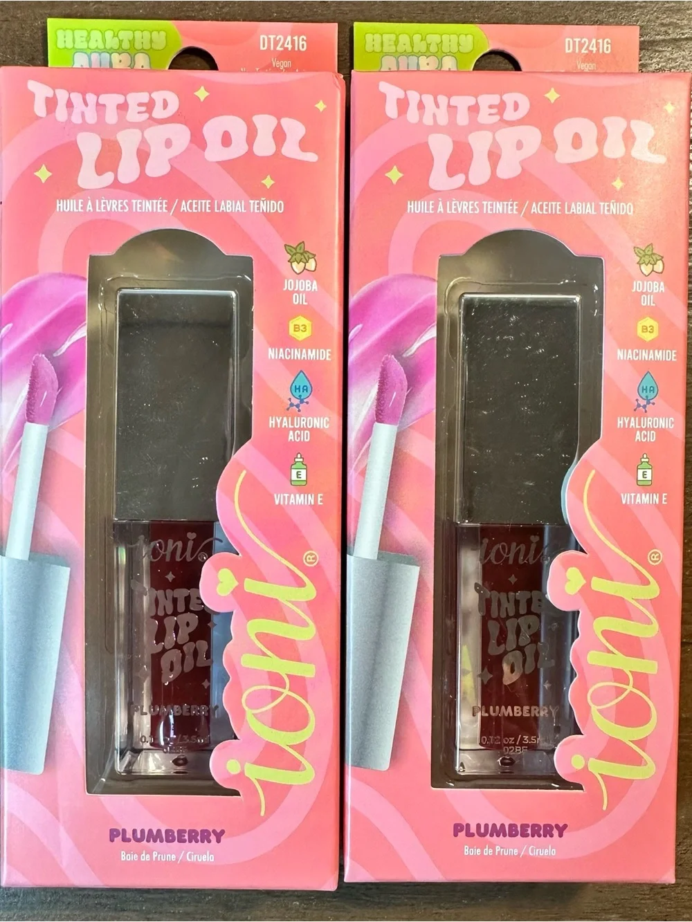 Ioni 2pk HEALTHY AURA Tinted Lip Oil ~PLUMBERRY~ Hyaluronic Acid Niacinamide NIB